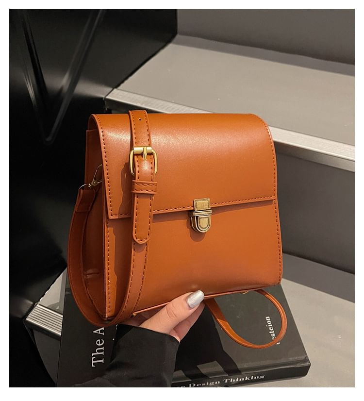 Plain Faux Leather Flap Crossbody Bag