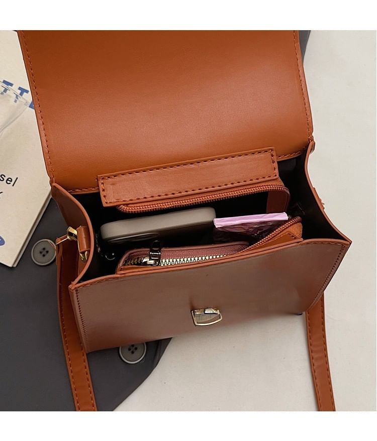 Plain Faux Leather Flap Crossbody Bag