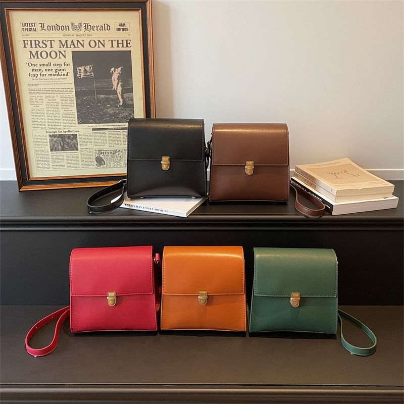 Plain Faux Leather Flap Crossbody Bag