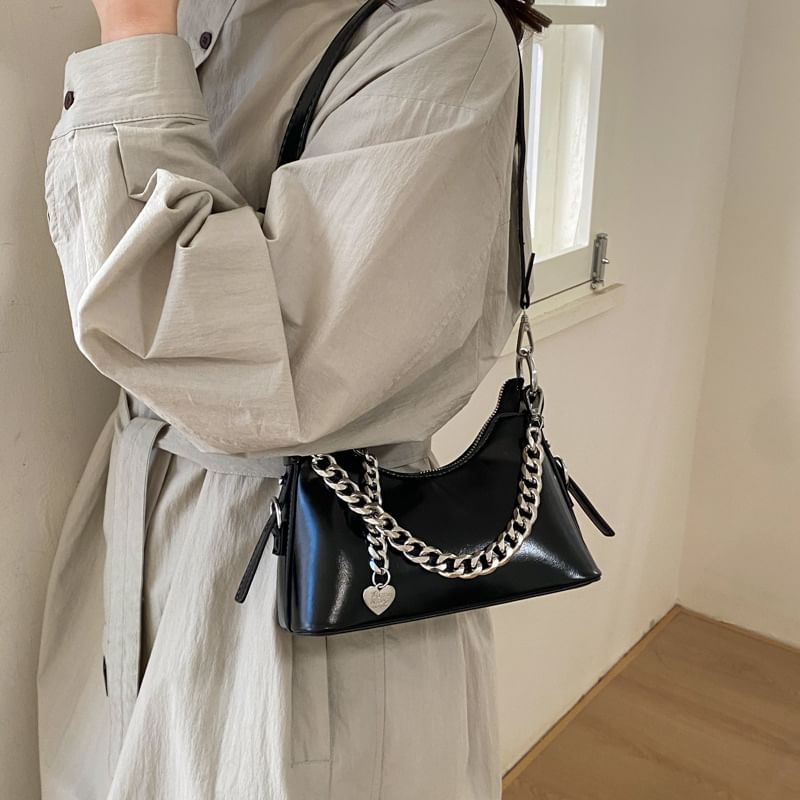 Chained Faux Leather Crossbody Bag