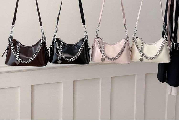 Chained Faux Leather Crossbody Bag
