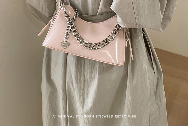Chained Faux Leather Crossbody Bag