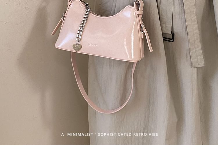 Chained Faux Leather Crossbody Bag