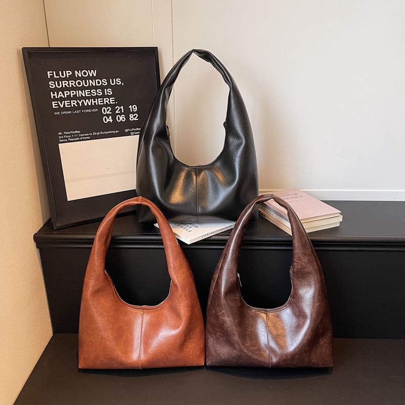 Plain Faux Leather Tote Bag