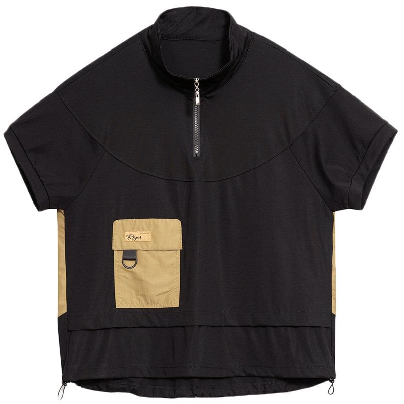 Short-Sleeve Mock Neck Half Zip Solid Top