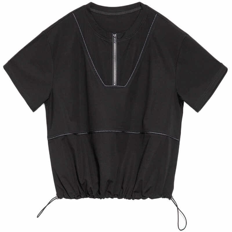 Short-Sleeve Crewneck Half Zip Solid Tee
