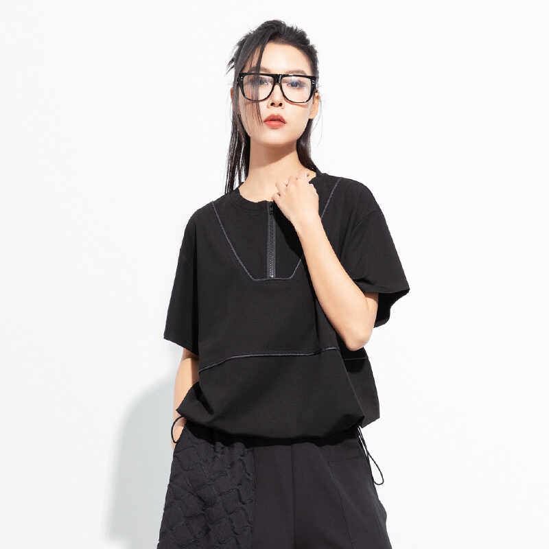 Short-Sleeve Crewneck Half Zip Solid Tee
