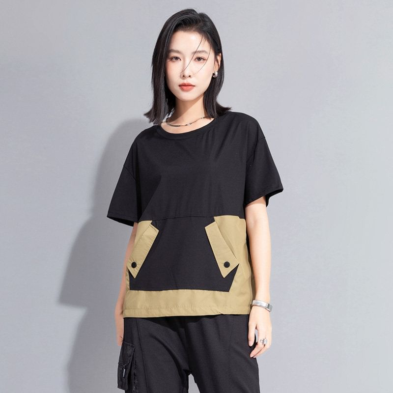 Short-Sleeve Crewneck Paneled Tee