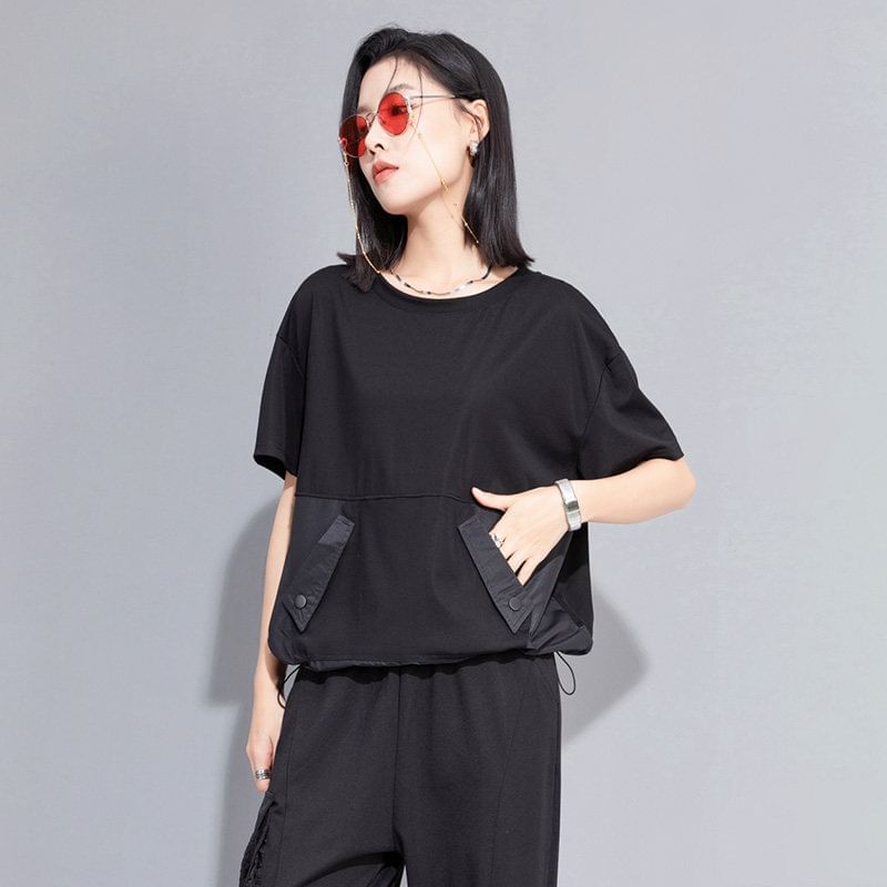 Short-Sleeve Crewneck Paneled Tee