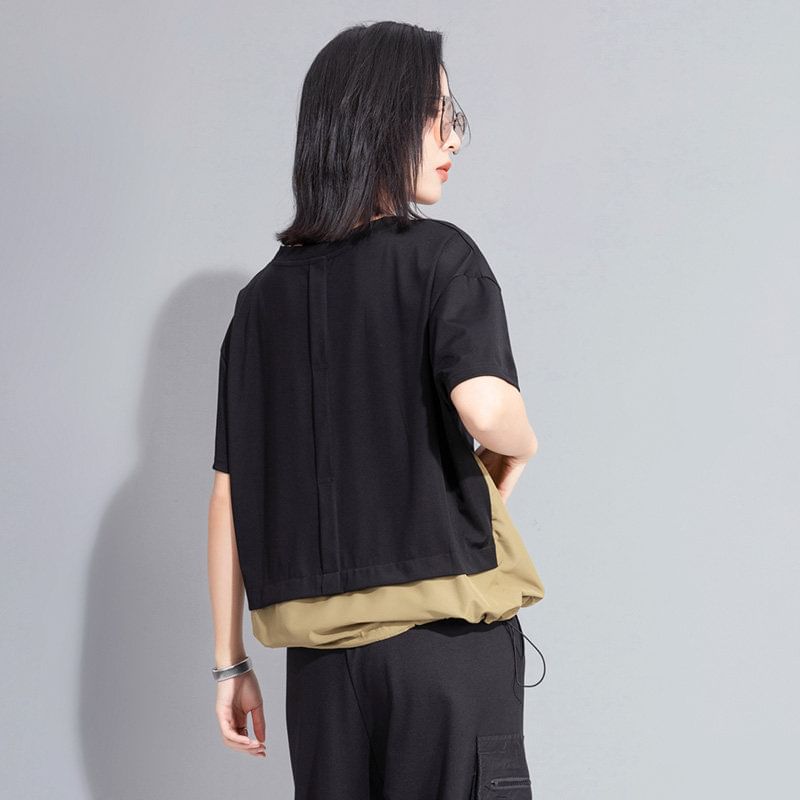 Short-Sleeve Crewneck Paneled Tee