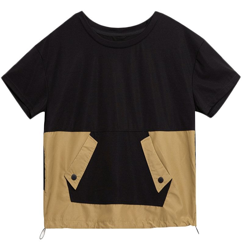 Short-Sleeve Crewneck Paneled Tee