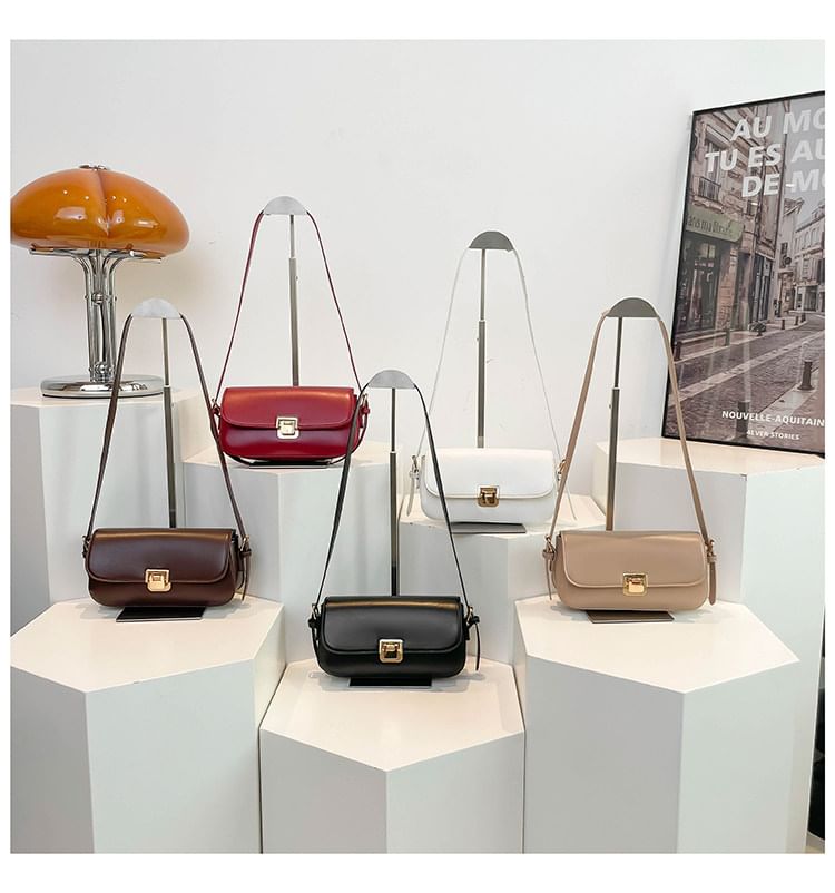 Faux Leather Flap Plain Shoulder Bag