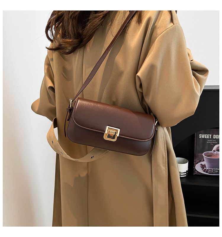 Faux Leather Flap Plain Shoulder Bag