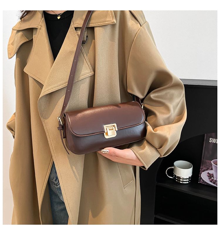 Faux Leather Flap Plain Shoulder Bag