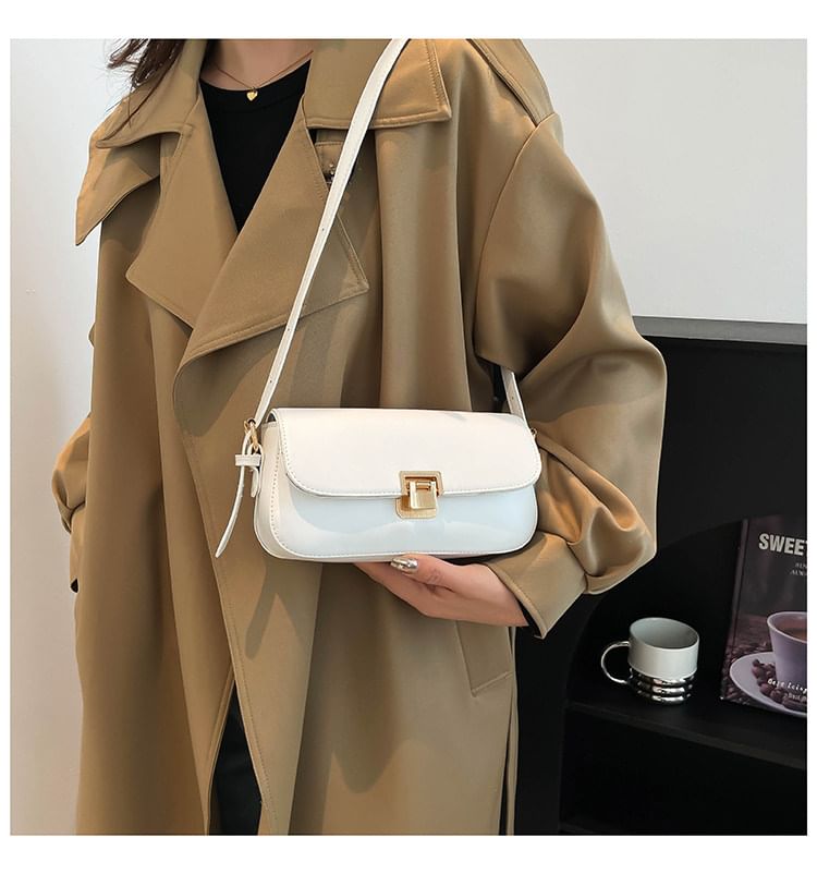 Faux Leather Flap Plain Shoulder Bag