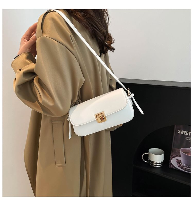 Faux Leather Flap Plain Shoulder Bag
