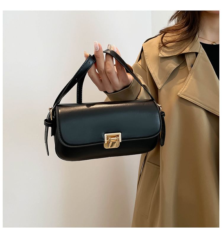 Faux Leather Flap Plain Shoulder Bag