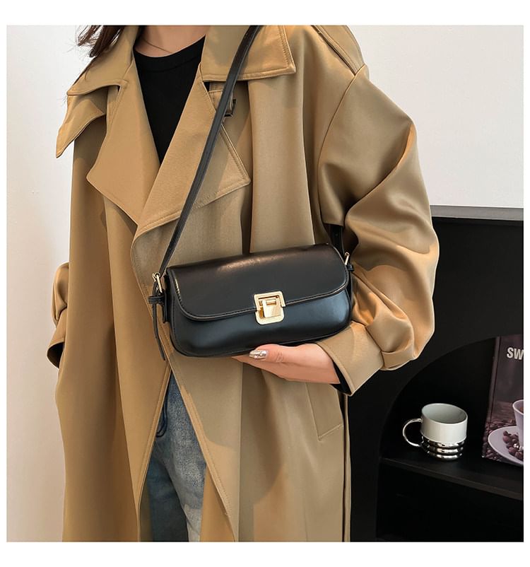 Faux Leather Flap Plain Shoulder Bag