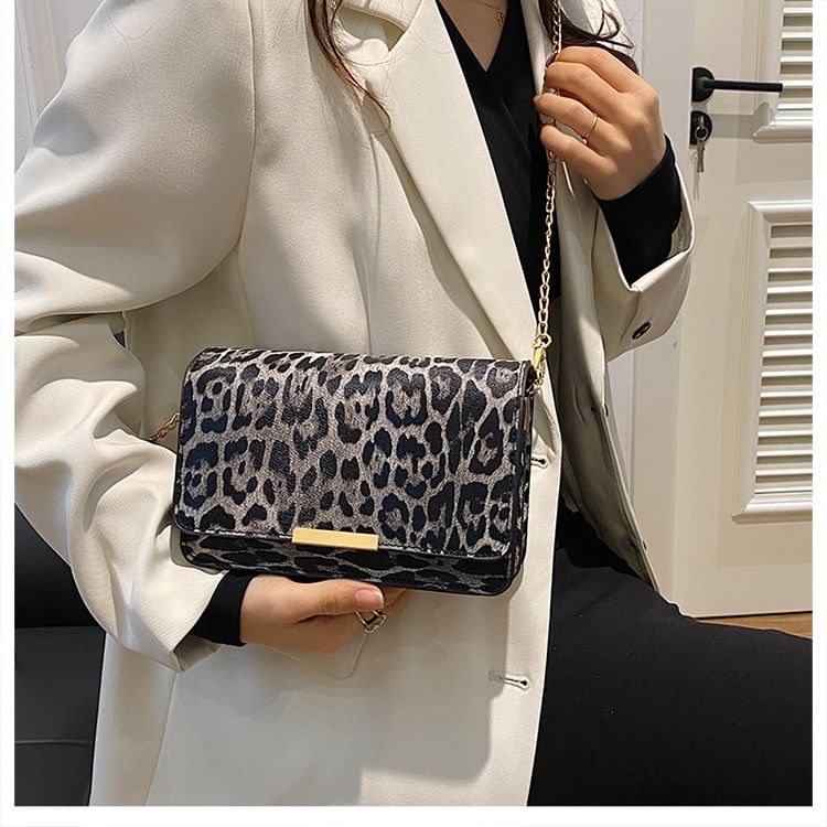 Leopard Print Flap Shoulder Bag
