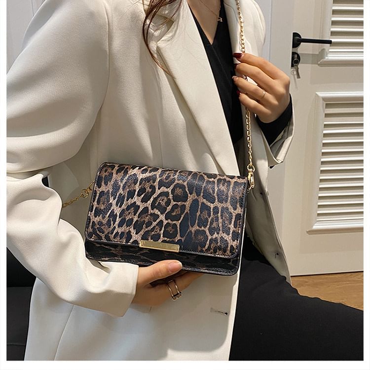 Leopard Print Flap Shoulder Bag