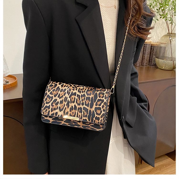 Leopard Print Flap Shoulder Bag