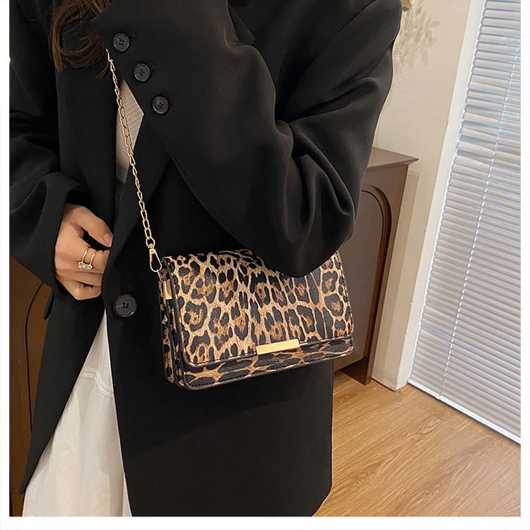 Leopard Print Flap Shoulder Bag