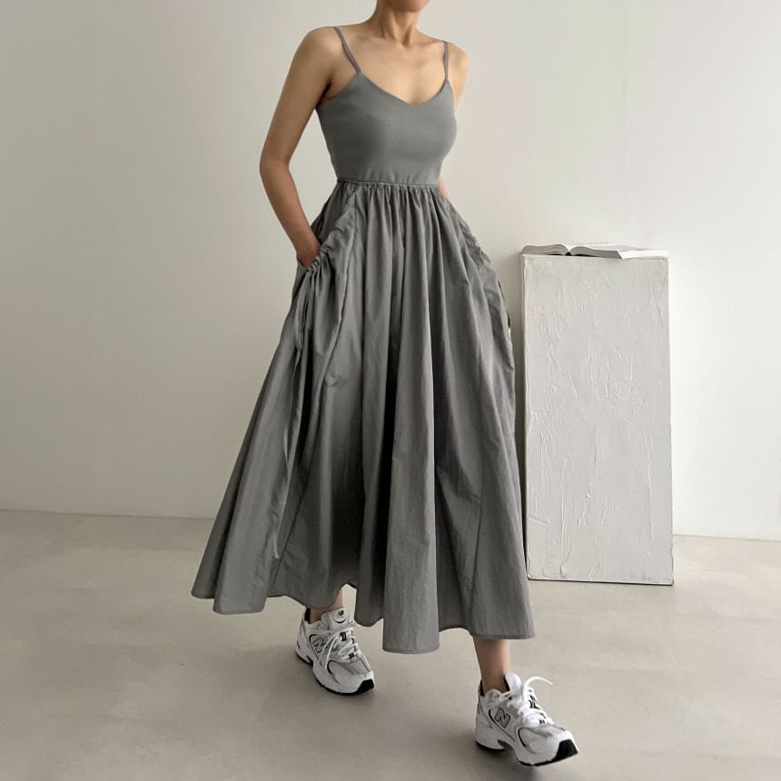 Spaghetti Strap Scoop Neck Plain Maxi A-Line Dress