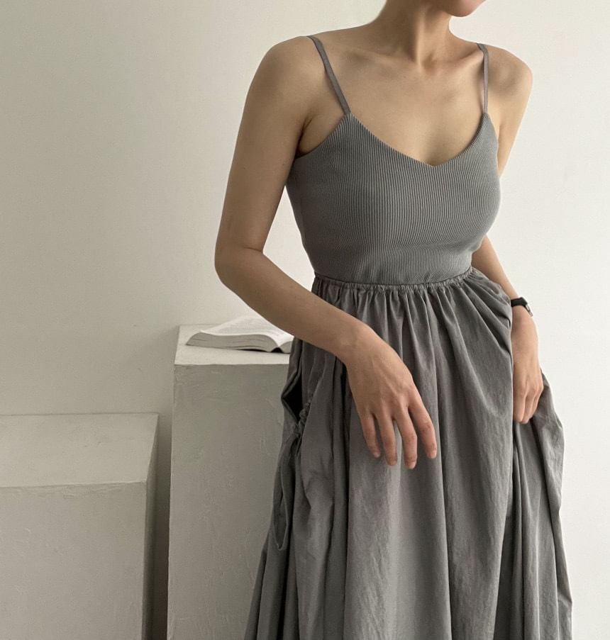 Spaghetti Strap Scoop Neck Plain Maxi A-Line Dress