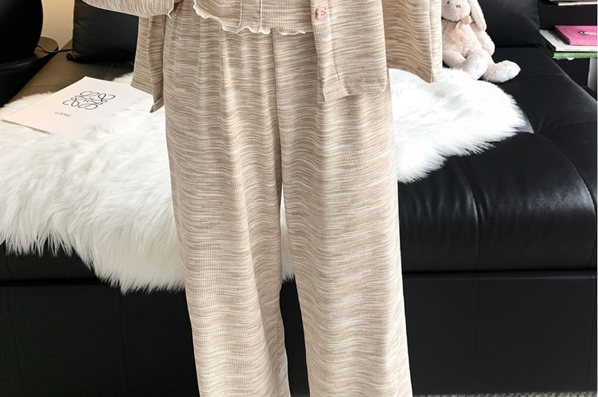 Pajama Set: Melange Cardigan + Camisole Top + Pants