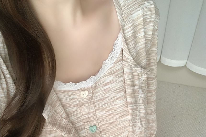 Pajama Set: Melange Cardigan + Camisole Top + Pants