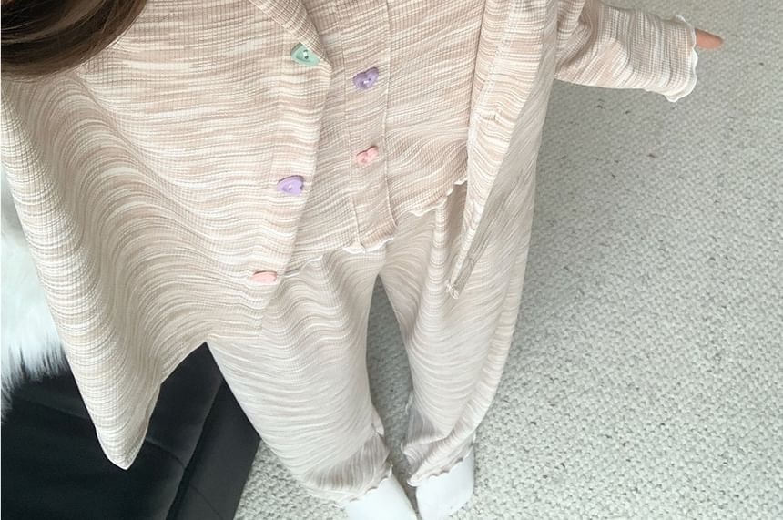 Pajama Set: Melange Cardigan + Camisole Top + Pants