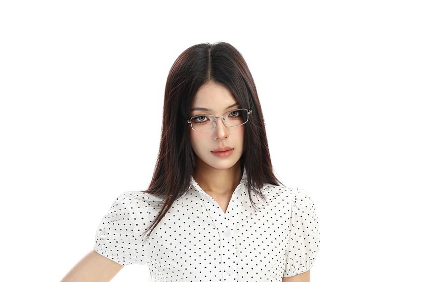 Short-Sleeve Collared Dotted Button-Up Shirt