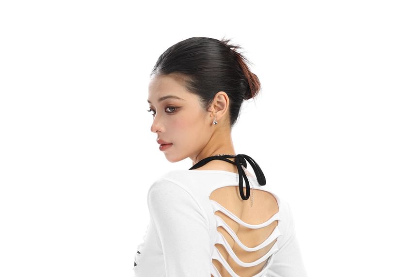 Long-Sleeve Scoop Neck Solid Distressed Tee
