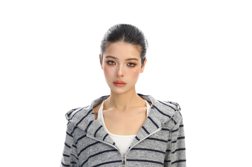 Striped Zip Hoodie & Drawstring Wide Leg Sweatpants Set