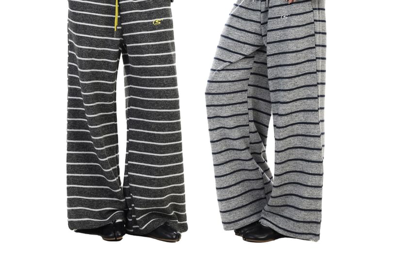Striped Zip Hoodie & Drawstring Wide Leg Sweatpants Set