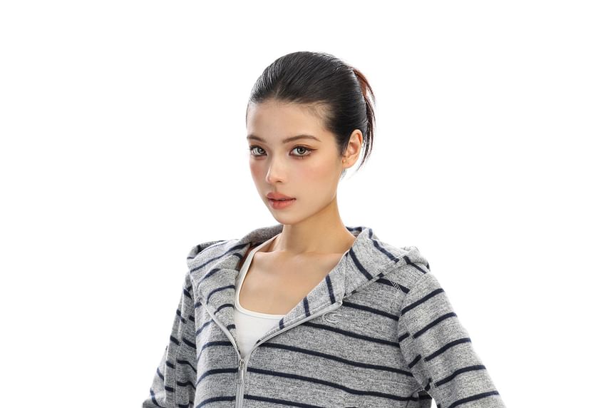 Striped Zip Hoodie & Drawstring Wide Leg Sweatpants Set