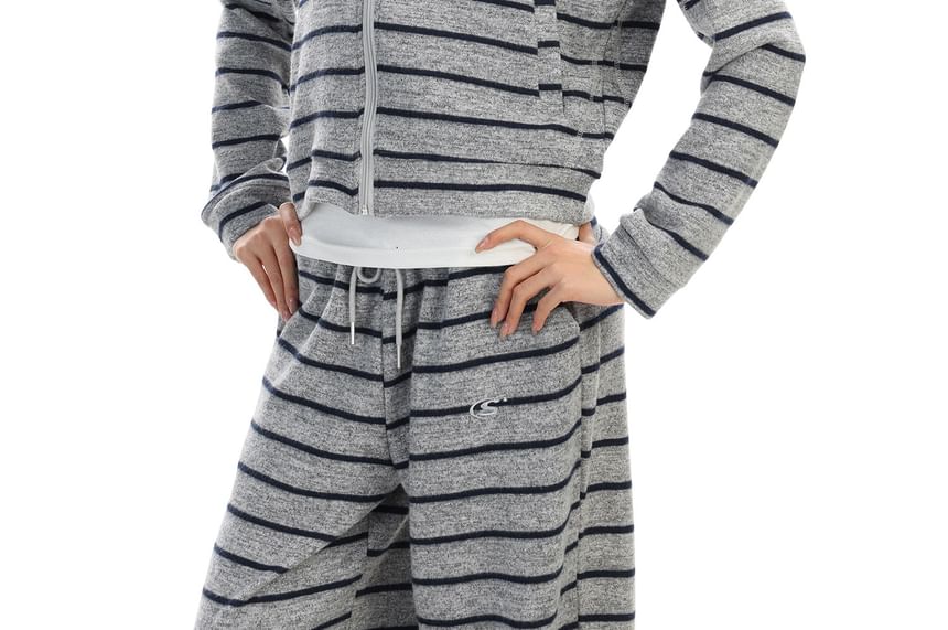 Striped Zip Hoodie & Drawstring Wide Leg Sweatpants Set
