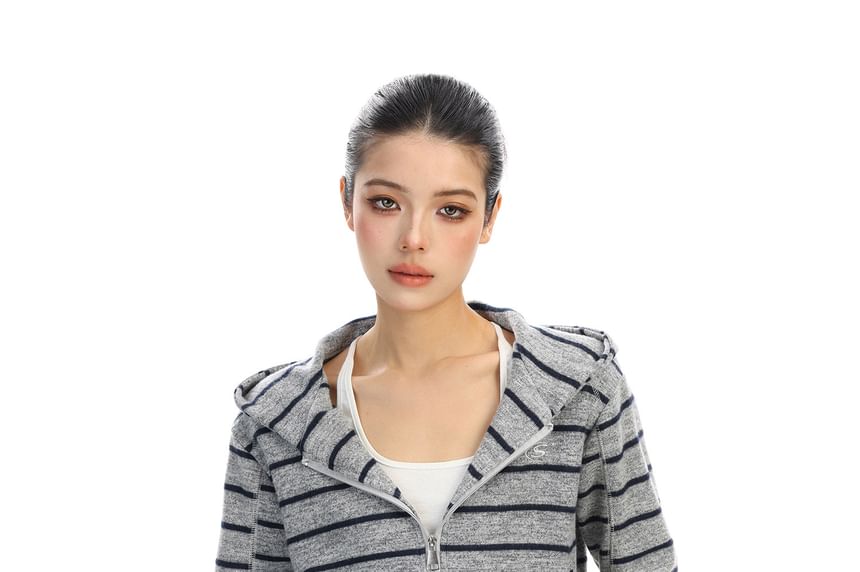 Striped Zip Hoodie & Drawstring Wide Leg Sweatpants Set