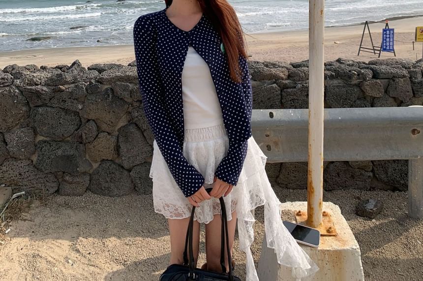 Round Neck Dotted Cardigan