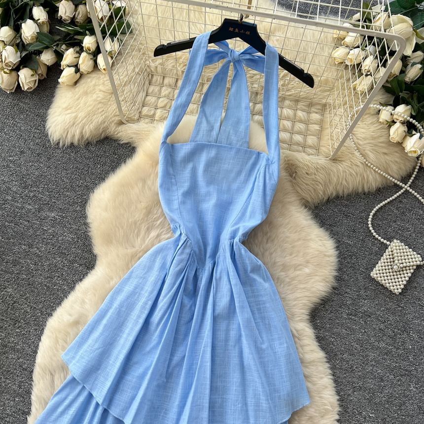 Sleeveless Plain Maxi A-Line Tiered Dress