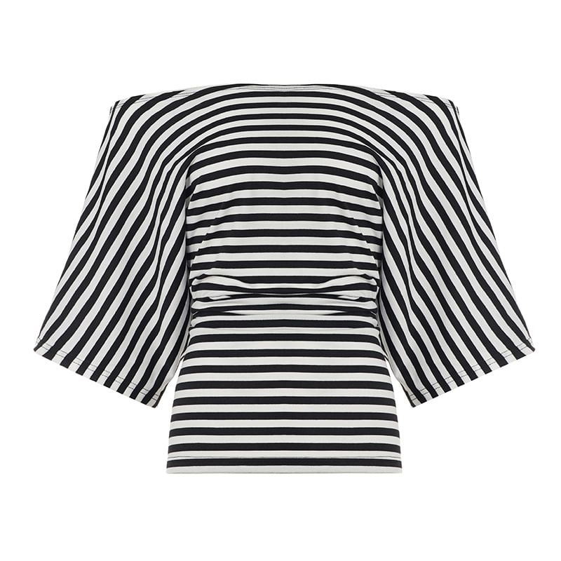 Dolman Sleeve Boat Neck Plain Button Detail Loose-Fit Tee