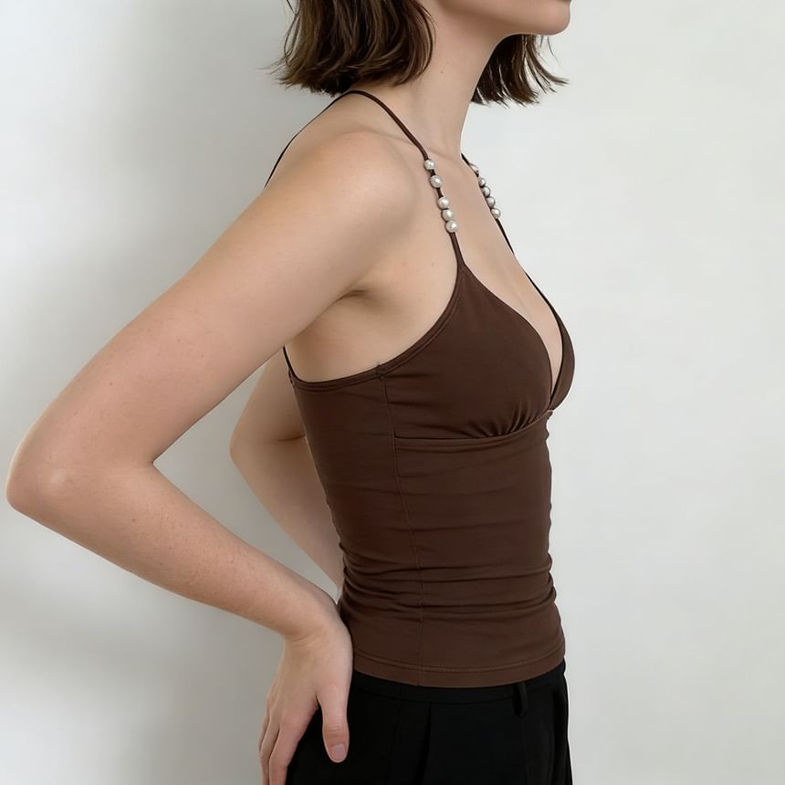 V-Neck Plain Slim-Fit Camisole Blouse