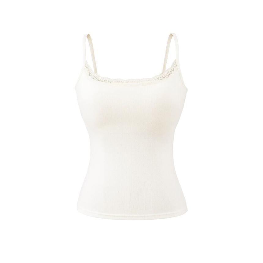 Spaghetti Strap Scoop Neck Plain Lace Trim Camisole Blouse