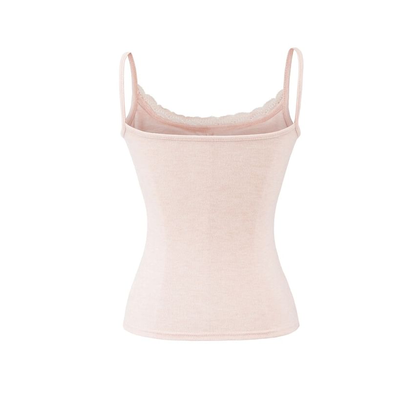 Spaghetti Strap Scoop Neck Plain Lace Trim Camisole Blouse