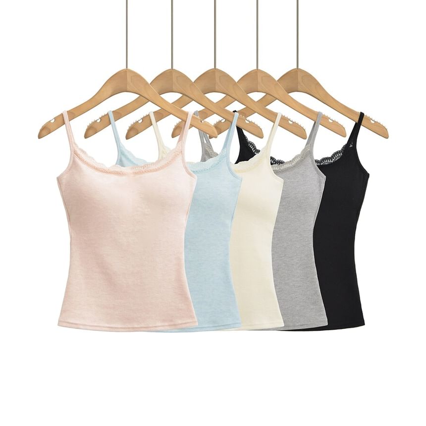 Spaghetti Strap Scoop Neck Plain Lace Trim Camisole Blouse
