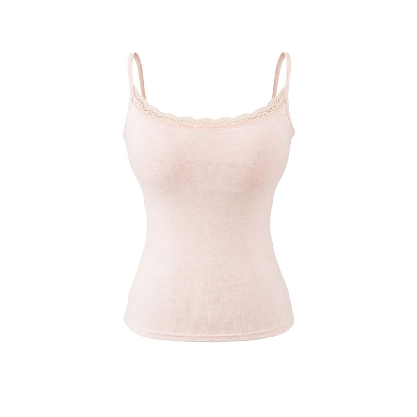 Spaghetti Strap Scoop Neck Plain Lace Trim Camisole Blouse