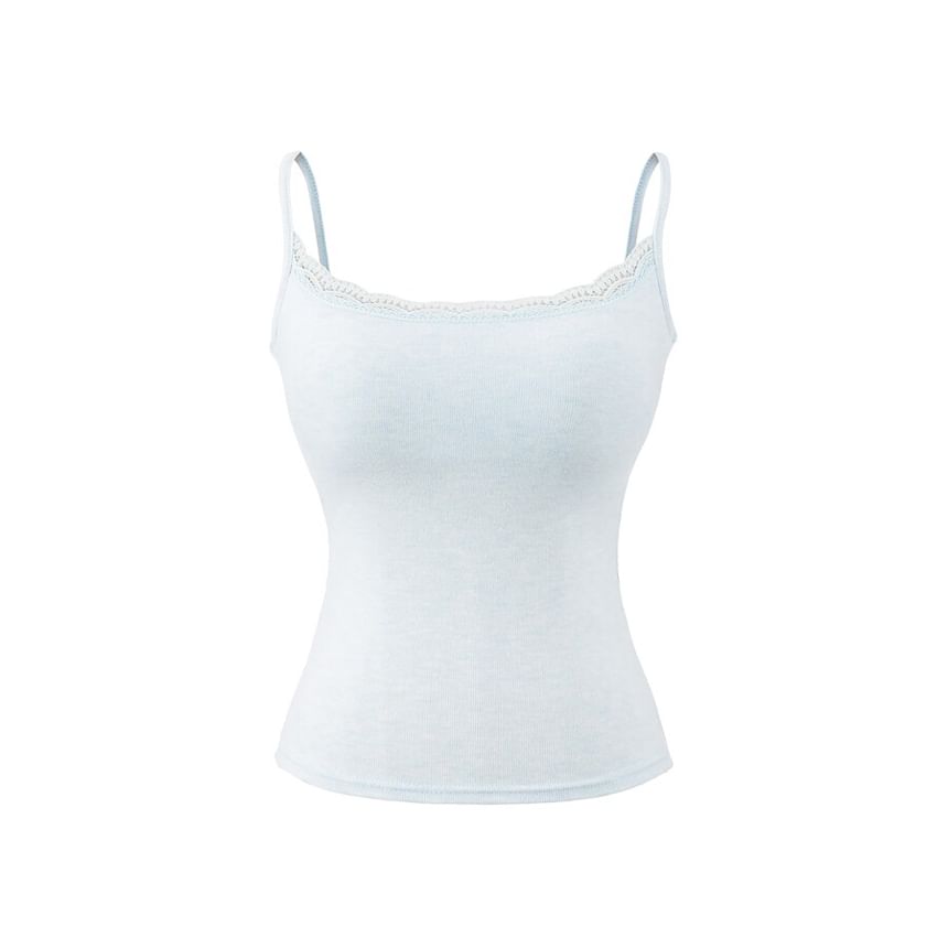 Spaghetti Strap Scoop Neck Plain Lace Trim Camisole Blouse