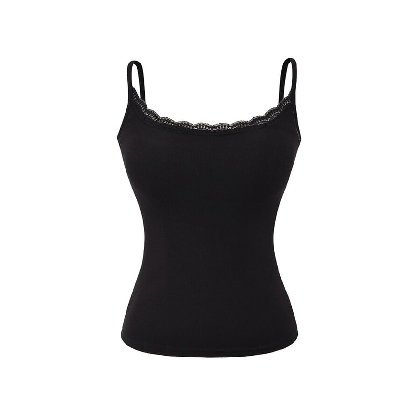 Spaghetti Strap Scoop Neck Plain Lace Trim Camisole Blouse
