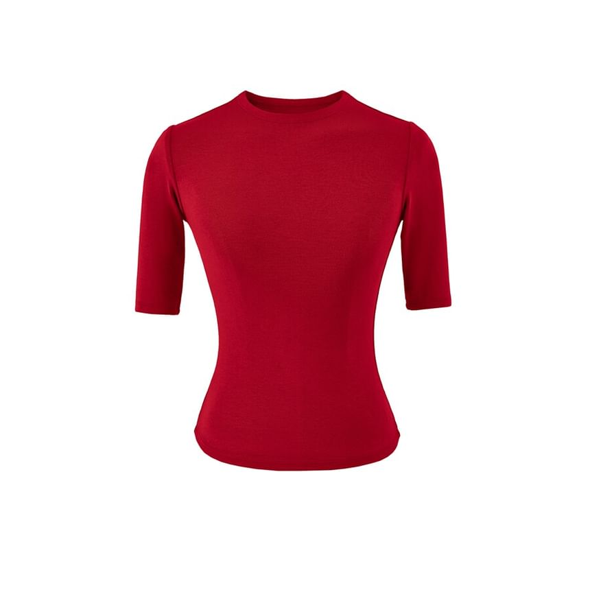 Short-Sleeve Mock Neck Solid Tee