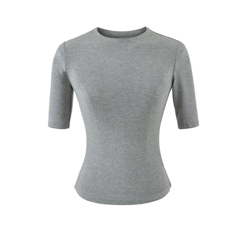 Short-Sleeve Mock Neck Solid Tee